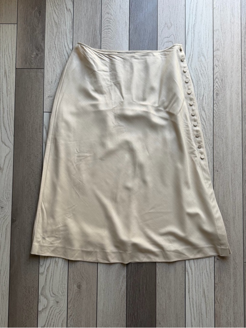 Lafayette 148 New York Cream A-Line Midi Skirt with Side Buttons size 10 78%wool